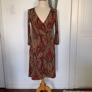Paisley Brown and Red Wrap Dress! Midi length